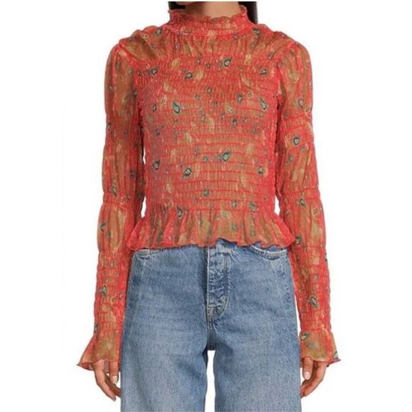 Free People Tops - Free People Hello There Floral Semi-Sheer Blouse